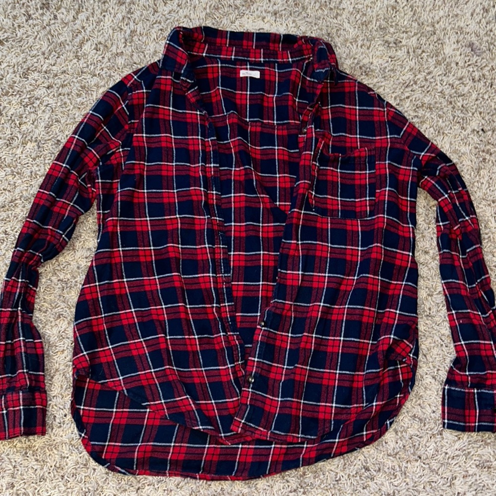 Hollister plaid red and navy flannel.